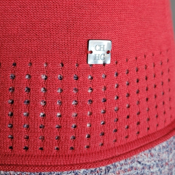 CAROLINA Herrera knit top short sleeve  scoop neck red sweater - Picture 4 of 11